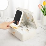 Personalized Vintage Birth Flower Multi-Compartments Name Jewelry Box with LED Makeup Mirror Travel Accessories Birthday Gift for Women