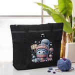 Personalised Cute Cartoon Crochet Pattern Large Tote Bag with Mesh Pockets Travel Accessories Birthday Gift for Knitting Lover