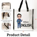 Personalised Cartoon Teacher Waterproof Large Clear Tote Bag with Name and Subject Birthday Appreciation Back to School Gift for Teacher
