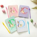 Cahier à spirales A5 et parure de stylos lapin avec initiales et noms personnalisés Cadeau d'anniversaire de Pâques pour enfants
