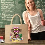 Personalizado Corazón Gafas Highland Vaca Bolsa de Yute Tote con Nombre Accesorios de Viaje Día del Profesor Regalo de Cumpleaños para Mujeres Profesoras