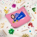 Personalisierte Cartoon Cheerleader Horn Pom-poms Schminktasche mit Namen und Datum Graduierung Team Sport Geschenk für Frauen Mädchen