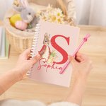 Cahier à spirales A5 et parure de stylos lapin avec initiales et noms personnalisés Cadeau d'anniversaire de Pâques pour enfants