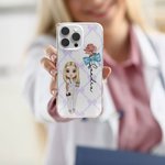 Personalized Cartoon Nurse Doctor Bow Birth Flower Phone Case for iPhone with Name Appreciation Birthday Gift for Medical Staff
