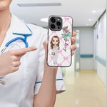 Personalized Cartoon Nurse Doctor Bow Birth Flower Phone Case for iPhone with Name Appreciation Birthday Gift for Medical Staff