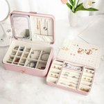 Personalized Vintage Birth Flower Multi-Compartments Name Jewelry Box with LED Makeup Mirror Travel Accessories Birthday Gift for Women