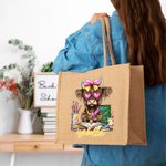 Personalizado Corazón Gafas Highland Vaca Bolsa de Yute Tote con Nombre Accesorios de Viaje Día del Profesor Regalo de Cumpleaños para Mujeres Profesoras