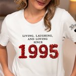 Personalized Birth Year Roses Feathers Succulents Design T-shirt Sweatshirt With Name Birthday Gift for Friends and Families