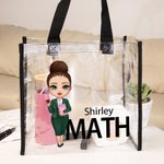 Personalised Cartoon Teacher Waterproof Large Clear Tote Bag with Name and Subject Birthday Appreciation Back to School Gift for Teacher