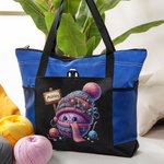 Personalised Cute Cartoon Crochet Pattern Large Tote Bag with Mesh Pockets Travel Accessories Birthday Gift for Knitting Lover