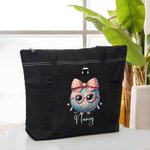 Bolsa de tela Oxford grande con nombre y bolsillos de malla Personalizada con un bonito lazo de cristal Bola de hilo Esenciales de viaje Regalo de cumpleaños para los amantes del ganchillo