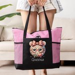 Bolsa de tela Oxford grande con nombre y bolsillos de malla Personalizada con un bonito lazo de cristal Bola de hilo Esenciales de viaje Regalo de cumpleaños para los amantes del ganchillo