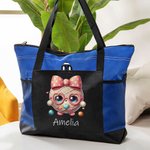 Bolsa de tela Oxford grande con nombre y bolsillos de malla Personalizada con un bonito lazo de cristal Bola de hilo Esenciales de viaje Regalo de cumpleaños para los amantes del ganchillo
