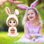 Llavero de acrílico personalizado con nombre de conejito lindo traje de dibujos animados Fiesta de Pascua Cumpleaños Regalo para niños Niñas