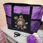 Personalised Cute Cartoon Crochet Pattern Large Tote Bag with Mesh Pockets Travel Accessories Birthday Gift for Knitting Lover
