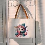 Personalised Cute Cartoon Crochet Canvas Tote Bag with Name Travel Accessories Birthday Gift for Family Friends