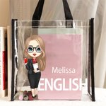 Personalised Cartoon Teacher Waterproof Large Clear Tote Bag with Name and Subject Birthday Appreciation Back to School Gift for Teacher