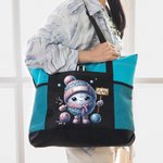 Personalised Cute Cartoon Crochet Pattern Large Tote Bag with Mesh Pockets Travel Accessories Birthday Gift for Knitting Lover