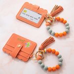 Personalised Multicolour Floral Birthstone Keychain Wristlet PU Leather Wallet with Beaded Bracelet and Name Birthday Anniversary Gift for Women