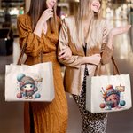Personalised Cute Cartoon Crochet Canvas Tote Bag with Name Travel Accessories Birthday Gift for Family Friends