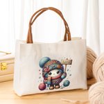 Personalised Cute Cartoon Crochet Canvas Tote Bag with Name Travel Accessories Birthday Gift for Family Friends