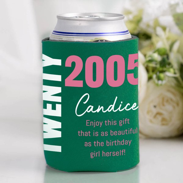 Personalized Name Age Year Text Combination Beer Can Cooler Sleeve Set of 12 Vacation Birthday Party Gift for Family Friends