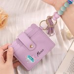 Personalised Multicolour Floral Birthstone Keychain Wristlet PU Leather Wallet with Beaded Bracelet and Name Birthday Anniversary Gift for Women