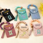 Nombre del zodiaco personalizado borla llavero pulsera de cuero con cuentas pulsera aniversario cumpleaños regalo para las mujeres