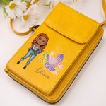 Personalisierte Cartoon Mode Mädchen Birthstone PU Leder Crossbody Tasche Brieftasche mit Namen und Kartenschlitze Reisezubehör Geburtstag Geschenk für Frauen
