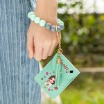 Personalised Fashion Cartoon Girl Lipstick Keychain Wristband Wallet Card Holder with Beaded Bracelet and Name Birthday Holiday Gift for Women Girls