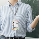 Personalizzato aiuto all'insegnamento Fiore personaggio dei cartoni animati in pelle portabadge con nome e cordino Ufficio Ritorno a scuola Regalo per la giornata dell'insegnante