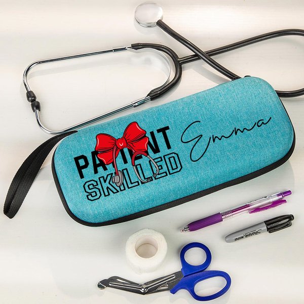 Personalised Coquette Bow Name Zippered Stethoscope Carrying Case with Mesh Pocket Appreciation Birthday Gift for Nurse Doctor Medical Staff