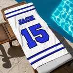 Toalla de playa personalizada de gran tamaño con nombre y número esencial para la playa regalo de cumpleaños para los amantes del deporte