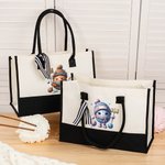Personalised Cartoon Crochet Pattern Large Canvas Tote Bag with Name Travel Accessories Birthday Gift for Knitting Lovers