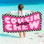 Personalized Black and White Checkered Cousin Crew Quick Dry Oversized Beach Towel with Name Birthday Summer Vacation Party Gift for Family Friends
