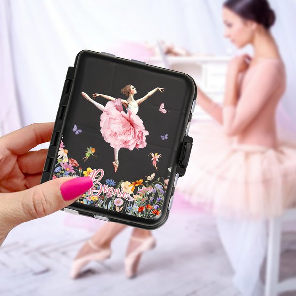 Personalized Birth Flower Tutu Fairy Ballet Girl Bobby Pin Case Hair Accessories Organizer with Name Birthday Team Gift for Ballerina Ballet Lover