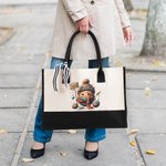 Personalised Cartoon Crochet Pattern Large Canvas Tote Bag with Name Travel Accessories Birthday Gift for Knitting Lovers