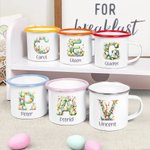 Personalisierte niedliche Osterei Hase anfängliche 12 oz Emaille-Becher mit Namen Party Gunst Ostern Geschenk für Kinder