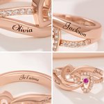 Bague Personnalisée avec 2 Noms et Pierres de Naissance dans les Cœurs Entrelacés Cadeau Anniversaire Fête des Mères pour Femme