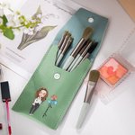 Personalized Cartoon Character Bow Birth Flower Makeup Bag with Name and 8 Pcs Makeup Brushes Travel Essentials Birthday Gift for Women Medical Staff