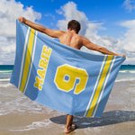 Toalla de playa personalizada de gran tamaño con nombre y número esencial para la playa regalo de cumpleaños para los amantes del deporte