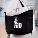 Personalizada de dibujos animados femenino Médico Nombre del personaje Bolsa grande con bolsillos de malla Cumpleaños Gratitud Regalo para la enfermera Médico Personal