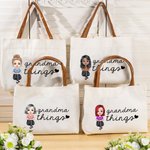 Personalisierte Oma Dinge Cartoon Charakter Canvas Tragetasche mit Ledergriff Reisezubehör Geburtstagsgeschenk für Oma Senior Frauen