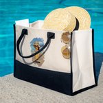 Personalized Sunny Beach Style Cute Cartoon Girl Large Canvas Tote Bag with Name Birthday Holiday Party Gift for Women