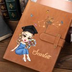 Personalisierte Cartoon Graduate Horoskop Geburt Blume PU Leder Notebook Cover mit Namen Graduierung Geburtstag Geschenk für Frauen