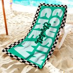 Personalized Black and White Checkered Cousin Crew Quick Dry Oversized Beach Towel with Name Birthday Summer Vacation Party Gift for Family Friends