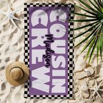 Personalized Black and White Checkered Cousin Crew Quick Dry Oversized Beach Towel with Name Birthday Summer Vacation Party Gift for Family Friends