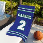 Toalla de playa personalizada de gran tamaño con nombre y número esencial para la playa regalo de cumpleaños para los amantes del deporte