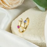 Personalised Dainty Heart Birthstone Hug Ring with Engraved Text Minimalist Jewellery Mother's Day Birthday Gift for Women