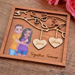 Personalisierte zusammen für immer Cartoon umarmt Paar Herz Namen hölzernen Rahmen mit Stand Desk Decor Valentinstag Jahrestag Geschenk für Paare